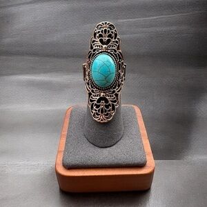 Silver Tone Vintage Inspired Turquoise Color Statement Ring Adjustable Size